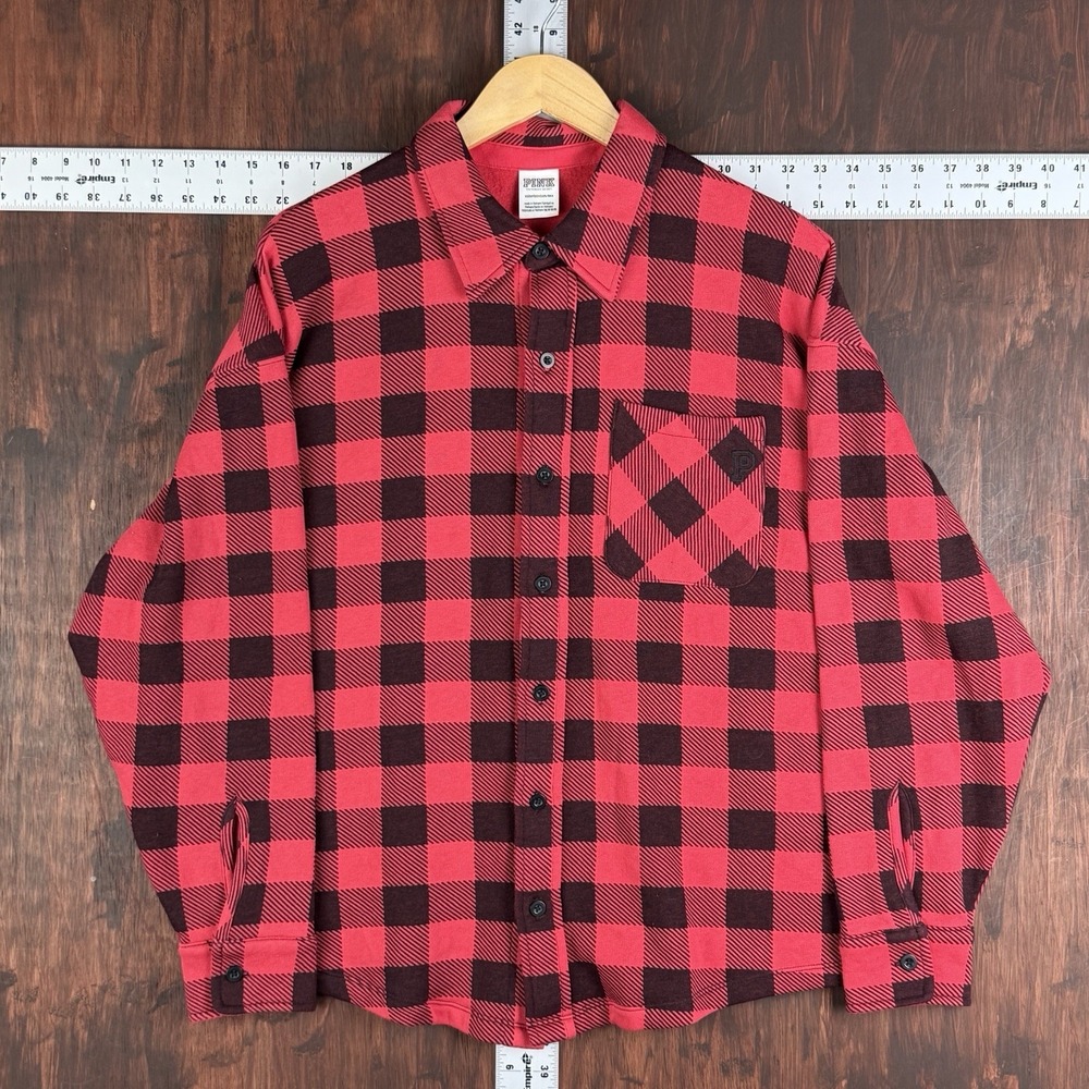 Victoria Secret PINK Checkered Buffalo‎ Plaid Fleece Oversized Shirt Women's XS